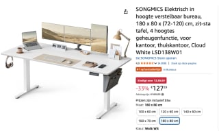 SONGMICS Bureau sta-bureau 180 x 80 cm voor €127,99 bij Amazon