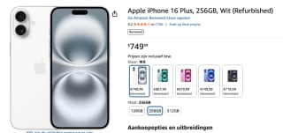 Refurbished Apple iPhone 16 Plus 256GB voor €749,99 bij Amazon