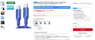 Cable USB-C UGREEN 100W 2m por $56 | AliExpress