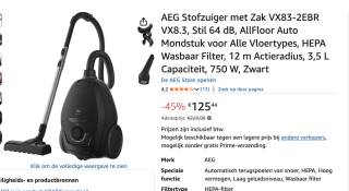 AEG VX8.3EBR Silence stofzuiger met zak voor €125,44 bij Amazon