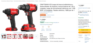 Craftsman V20 Juego de Brocas y Destornillador por $1,600 en Amazon