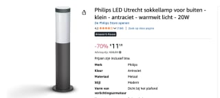 Philips sokkellamp Utrecht antraciet voor €11,59 bij Amazon