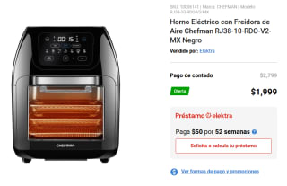 Horno Eléctrico con Freidora de Aire Chefman RJ38-10-RDO-V2-MX Negro