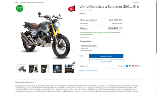 Motocicleta Vento Screamer 300cc por $25,500 | Costco (Banamex)
