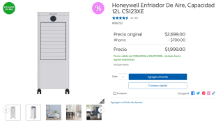 Enfriador de aire Honeywell CS123XE 12L por $1,999 | Oferta Costco