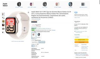 Apple Watch SE 44mm Blanco Estelar por $5,312 | Amazon