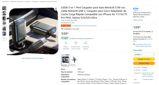 LISEN 3 en 1 Mini Cargador para Auto Retráctil 57W por $159 en Amazon