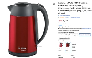 Bosch TWK3P424 Waterkoker 1.7L voor €24,99 bij Amazon