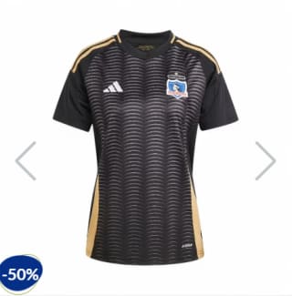 Camiseta Mujer Colo Colo ADIDAS Visita 2025 Negro/Dorado $29.990 Solo en Dimarsa.cl