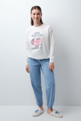 Pijama largo algodón Snoopy cuadros por 14.39€