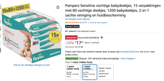 Pampers Billendoekjes Sensitive 15x80 = 1200 stuks voor €17,81 bij Amazon Duitsland