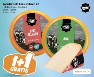 1+1 gratis op alle kaas in stukken bij poiesz