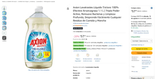 Axion Lavatrastes Líquido Tricloro 1.1 L por $38 en Amazon