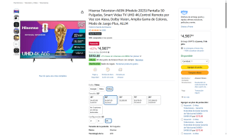 TV Hisense A65N 50" 4K UHD por $4,987 | Amazon