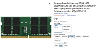 Kingston Technology KCP432SD8/16 16 GB 1 x 16 GB DDR4 3200 MHz voor €71,20