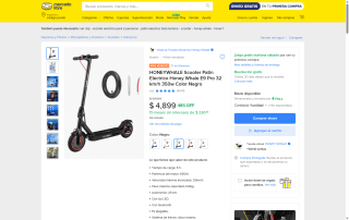 Scooter Eléctrico HONEYWHALE E9 Pro por $4,899 | Mercado Libre (Bancomer)