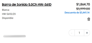Barra de Sonido Samsung 5.0Ch HW-S61D por $1,864