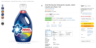 Ariel Revitacolor Detergente Líquido 1.8L por $61 en Amazon