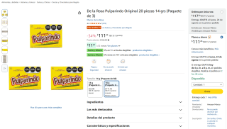 De la Rosa Pulparindo Original 60 piezas (3 x 20) por $111 en Amazon