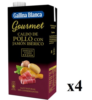4 Botes de GALLINA BLANCA Gourmet Caldo de pollo con jamón de 1 l. por 5.7€
