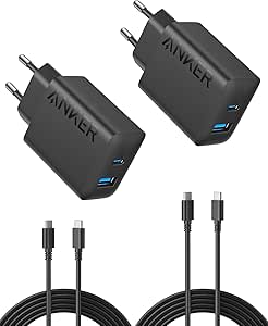 Lot de 2 chargeurs secteur Anker - 20 W, 2 ports, câbles de recharge 1,5 m à 29,19€