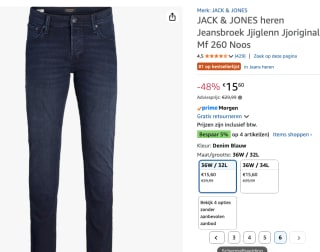 JACK & JONES heren Jeansbroek voor €15,60 bij Amazon