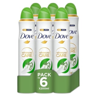 Pack 6×200ml Dove Advanced Care Desodorante por 9.15€.