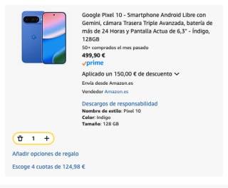 Móvil Google Pixel 10 de 128GB por 499,99€ Prime Student