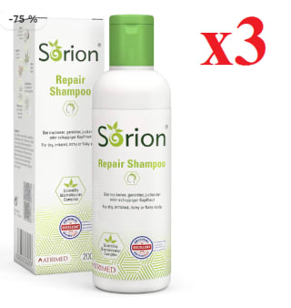 3 Botes de Champú Sorion 200 ml: para rojeces, picor y caspa por 14.97€