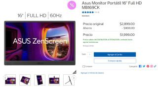Monitor Asus 16" Full HD MB169CK por $1,999 | Oferta Costco