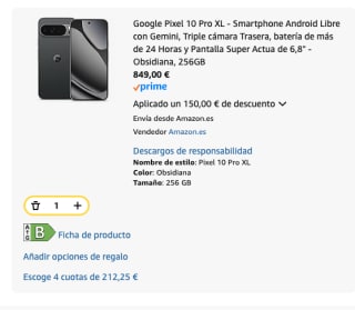 Móvil Google Pixel 10 Pro XL de 256GB por solo 849€ Prime Student varios colores