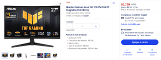 Monitor Asus Tuf 27" por $2,799 | Oferta Coppel