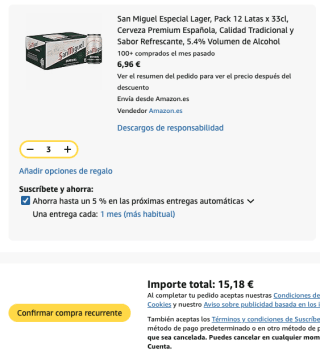 36 latas San Miguel Especial Lager 33cl, Cerveza Premium Española por 15.18€