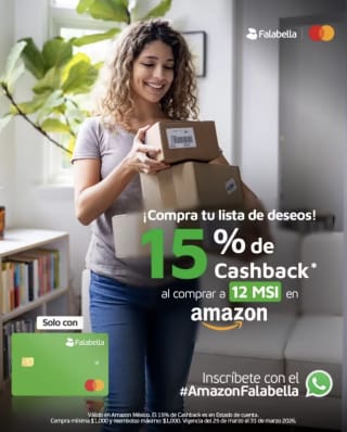 15% de Reintegro en Amazon | Falabella Soriana (12 MSI)