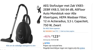 AEG VX83-2EBR 3,5 l Cilinderstofzuiger voor €123,45 bij Amazon