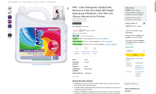 Detergente Líquido MAS Color 6.64L por $133 | Amazon