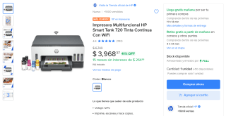 Impresora HP Smart Tank 720 por $3,968 | Mercado Libre