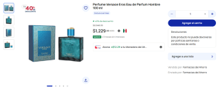 Perfume Versace Eros Eau de Parfum 100ml por $983 | Farmacias del Ahorro