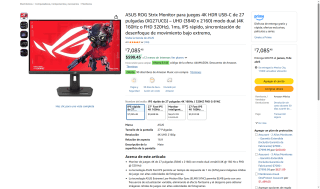 ASUS ROG Strix XG27UCG 27" 4K 160Hz por $6,441 | Amazon