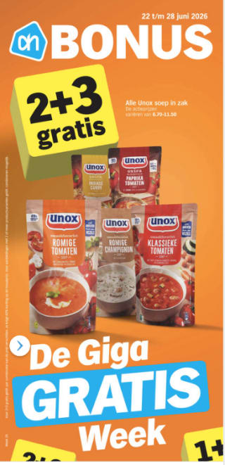 GIGA Gratis week bij AH met heel veel producten 2+3 gratis