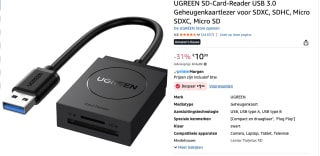 UGREEN SD-Card-Reader USB 3.0 Geheugenkaartlezer voor €9,34 bij Amazon