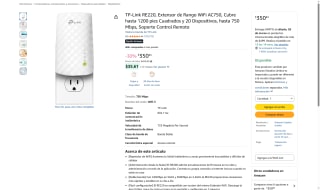 TP-Link RE220 AC750 Dual Band por $351 | Amazon