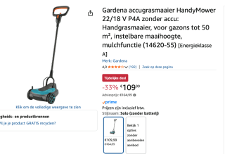 Gardena accugrasmaaier HandyMower voor €109,99 bij Amazon