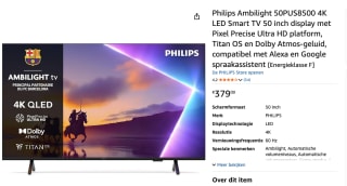 PHILIPS 50PUS8500 4k QLED Ambilight TV 50 inch (2025) voor €379 bij Amazon