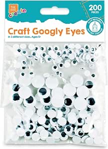 The Box 200 Googly Eyes for Crafts, Self-Adhesive Free, 7-15mm White | Craft Eyes in