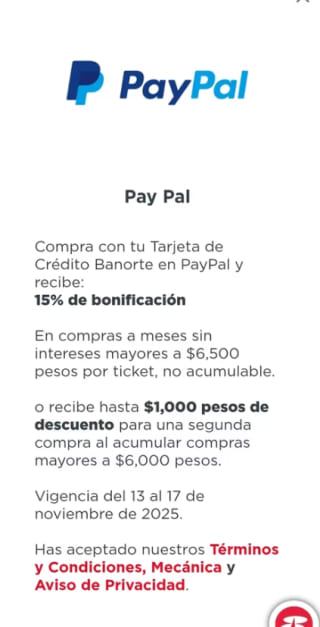 Banorte: 15% de descuento pagando con PayPal | Buen Fin