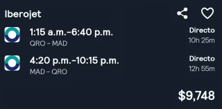 Vuelo redondo Querétaro–Madrid (4 feb - 13 feb) desde $9,748 en Skyscanner