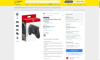 Control Nintendo Switch 2 Pro Controller por $1,572 | Oferta Mercado Libre