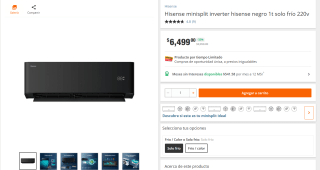 Hisense Minisplit Inverter Hisense 1T Frío 220V por $6,499 | Home Depot