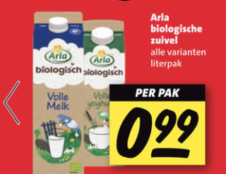 Alle Arla biologische zuivel voor €0,99 bij de Nettorama